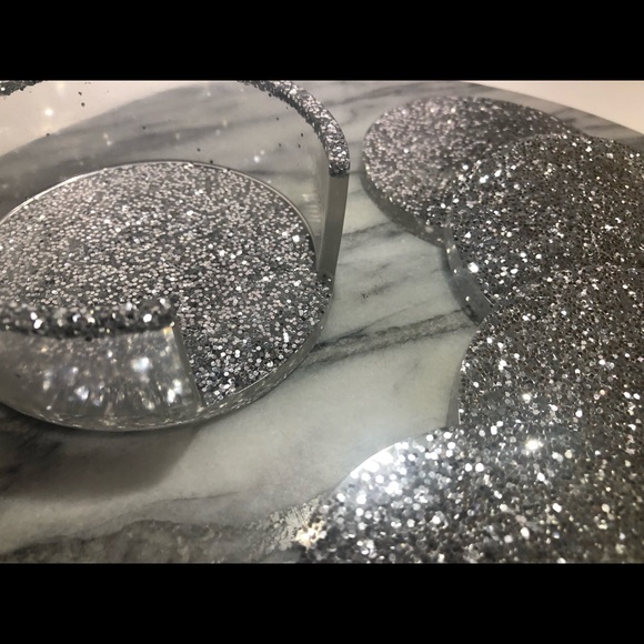 Discounted Silver Glitter Coaster Set of 4 WITHOUT Matching Holder - Picture 14 of 15